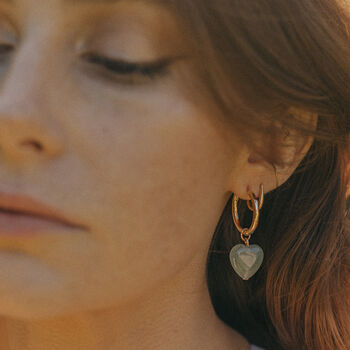 Gold Plate Chunky Hoop And Aventurine Heart Earrings, 4 of 5