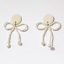 White Porcelain Earrings With Beaded Bow And Pearls, thumbnail 2 of 3