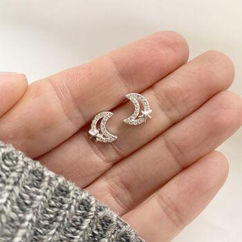 Cz Valentines Moon Earrings , I Love You, 2 of 5