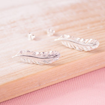 Silver Feather Stud Earrings, 2 of 3