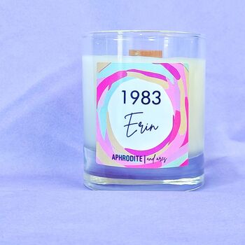 Any Age Personalised Vegan Candle With Wooden Wick, 3 of 4