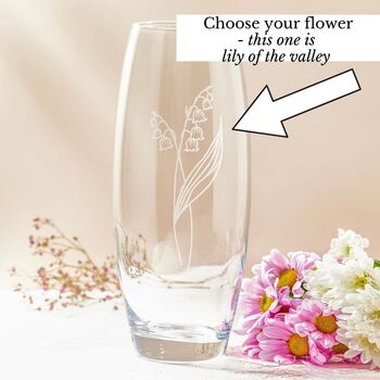 Engraved May Birth Flower 'Lily Of The Valley' Vase, 2 of 7