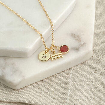 Gold Plated Aquarius And Birthstone Necklace, 3 of 6