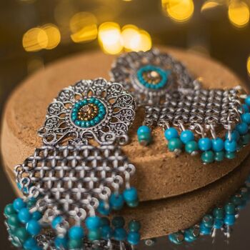 Bohemian Braided Turquoise Indian Boho Earrings, 3 of 9