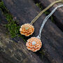 Marigold Orange Flower Pendant Necklace, Gold Tone, thumbnail 3 of 5