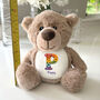 Personalised Flower Alphabet Brown New Baby Teddy Bear, thumbnail 3 of 5