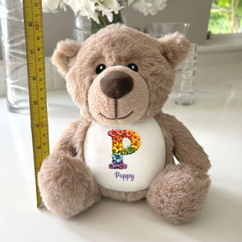 Personalised Flower Alphabet Brown New Baby Teddy Bear, 3 of 5