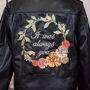 Black Leather Jacket With Floral Embroidery, thumbnail 2 of 5