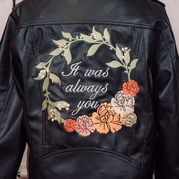 Black Leather Jacket With Floral Embroidery, 2 of 5