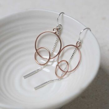 Sterling Silver Rose Gold Essential Dangly Earrings, 8 of 10