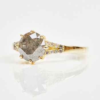 18ct Gold Round Brilliant Cut Grey Diamond Engagement Ring, 2 of 2