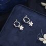 Sterling Silver Daisy Dangle Drop Huggie Hoop, thumbnail 4 of 12
