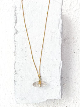 Clear Quartz Bullet Pendant Necklace Real 18k Gold Plated Gift, 4 of 4