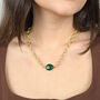 Statement Glass Emerald Paperclip Gold Plated Necklace, thumbnail 2 of 5