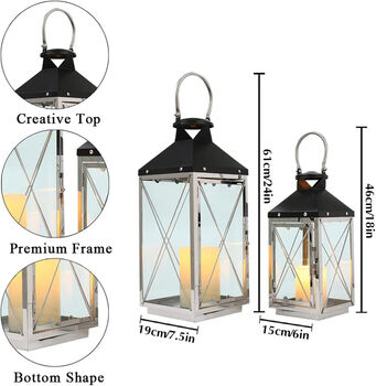 Set Of Two Black Silver Stainless Steel Candle Lanterns, 6 of 6