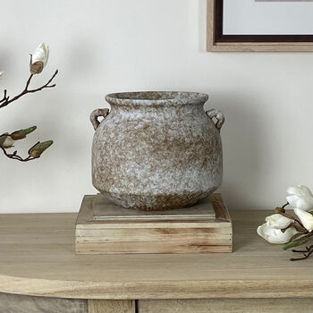 Antiqued Distressed Mottled Two Handle Pot, 4 of 4