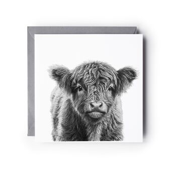 Baby Highland Coo Countryside Wishes Hand Drawn Greeting Card, 2 of 5