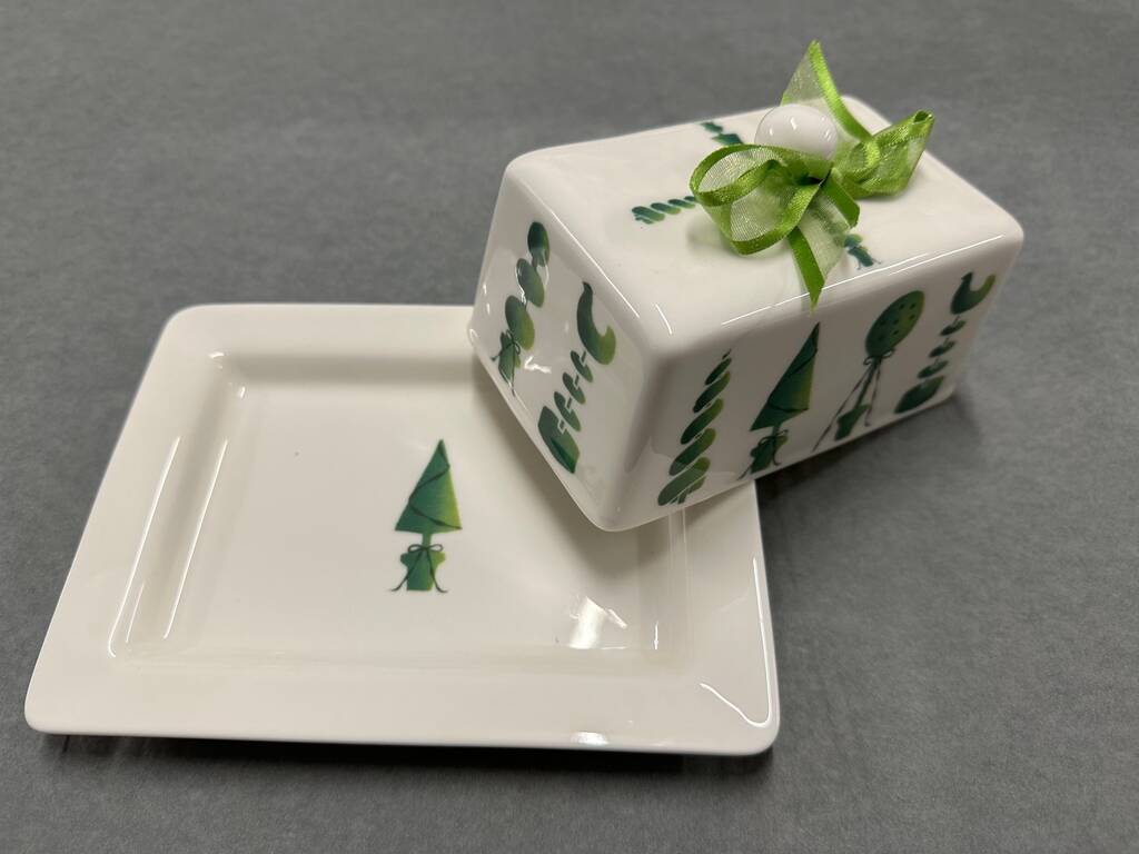 Topiary Hand Decorated Bone China Butter Dish, 1 of 2