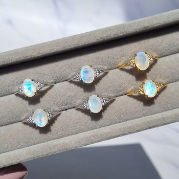 Rainbow Moonstone Ring In Sterling Silver And Gold, 7 of 9