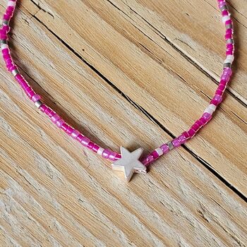 Seed Bead Bracelet In Pink With Star Charm, 2 of 3