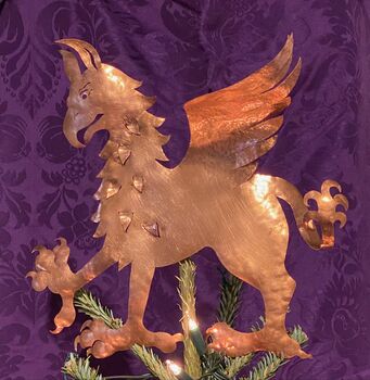 Handwrought Copper Griffin Christmas Tree Topper, 7 of 7