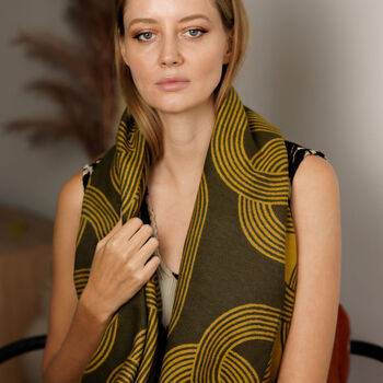 Geometric Woven Scarf – Mustard, Olive And Beige, 3 of 9