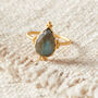 Grey Labradorite Pear Shaped Matt Gold Vermeil Ring, thumbnail 7 of 8