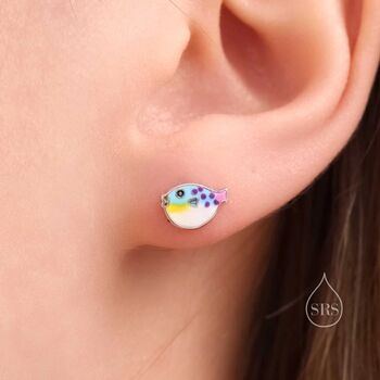 Enamel Cute Puffer Fish Stud Earrings Sterling Silver, 3 of 10