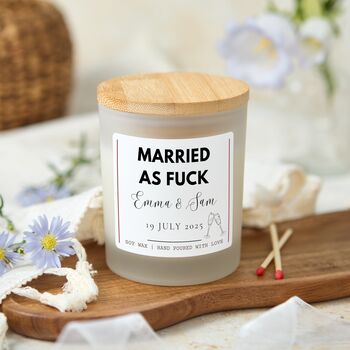 Married As Fuck Funny Wedding Candle Gift For Bride And Groom, 2 of 6