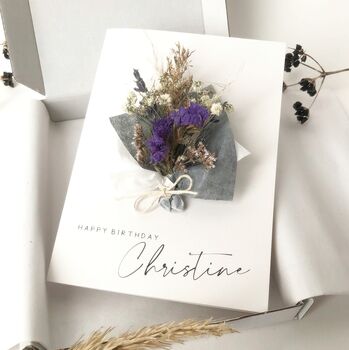 Happy Birthday Personalised Dried Flower Bouquet Card, 7 of 10