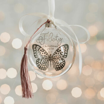 Baby Girl Personalised Butterfly Christmas Bauble, 4 of 7