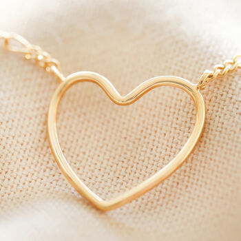 Gold Plated Figaro Chain And Heart Outline Necklace, 2 of 5