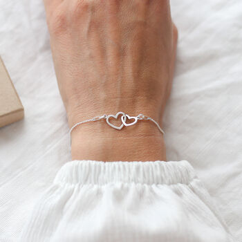 Mother And Daughter Bracelet – Double Heart Charm In Silver Or Gold, 3 of 7
