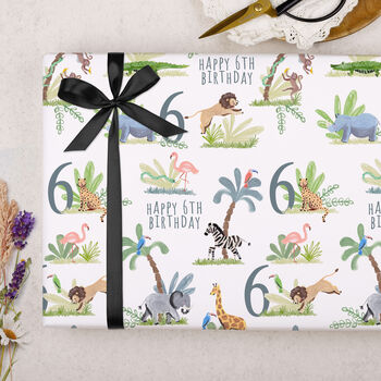 Three Sheets Of 6th Birthday Safari Wrapping Paper, 2 of 2