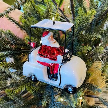 Personalised Santa In A Golf Buggy Bauble, 4 of 5