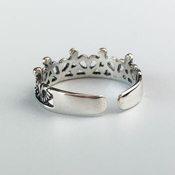 Sterling Silver Adjustable Princess Tiara Ring, 2 of 5