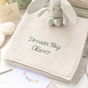 Personalised Sage Green Baby Blanket – Mini Stripe Design, 2 of 12