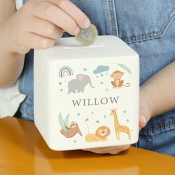 Personalised Safari Animals Money Box, 2 of 5
