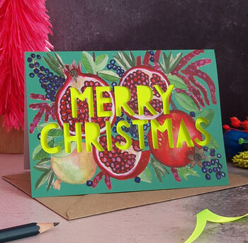 Neon Food Papercut Christmas Card Eight Pack, 8 of 9