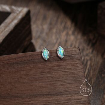 Sterling Silver Aqua Green Opal Marquise Stud Earrings, 5 of 7