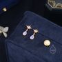 Sterling Silver Tiny Starburst And Dangle Moonstone Stud Earrings, thumbnail 2 of 12