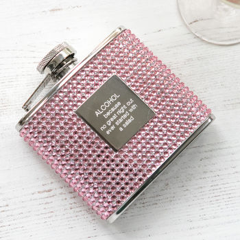 Personalised Pink Diamante Hip Flask With Funnel, 2 of 5