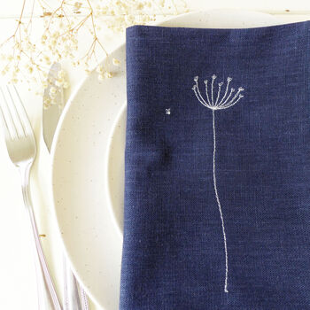 Embroidered Cow Parsley Ink Linen Napkins, 4 of 4