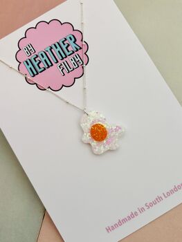 Fried Egg Glitter Charm Necklace / Brunch Lover Gift / Fun Food Jewellery / Handmade Accessories, 5 of 9