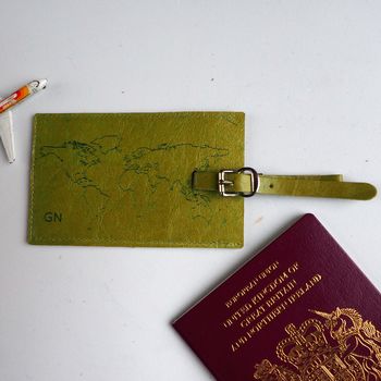 Personalised Leather Luggage Tag With World Map, 6 of 7