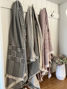 Hestia Modern, Striped Cotton Blanket Dark Olive Green, 11 of 12