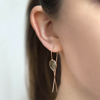 Moonstone Fish Hook Rose/Gold Plated Silver Earrings, 5 of 7