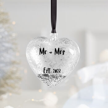 Personalised Newlywed Silver Heart Christmas Bauble, 3 of 8