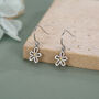 Sterling Silver Two Tone Daisy Flower Drop Earrings With Hooks, thumbnail 2 of 10