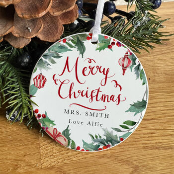 Personalised Merry Christmas Teacher Festive Wreath Ornament, 7 of 7